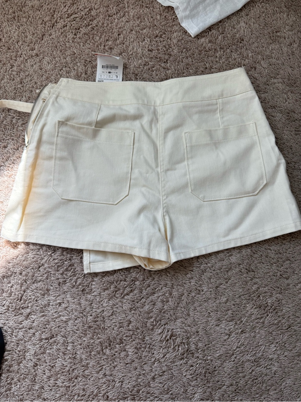 Zara Cream High-Rise Denim Pocket Shorts